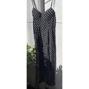 AUW As U Wish Babydoll Smocked Floral Black White Midi Dress Size XL Jumpsuit thumbnail 4