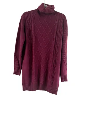 Women's Lulus Burgundy Cable Knit Turtleneck Sweater Dress Size M thumbnail 4