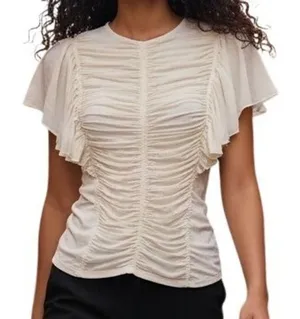 EXPRESS Ruched Flutter Sleeve Ivory Off White Blouse NWT $58‎ Size XS thumbnail 1