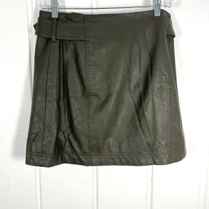Free People Vegan Leather Moto Mini Skirt Y2K Boho Edgy Rocker Olive thumbnail 5