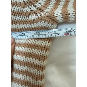 J. Crew Womens Tan White Striped 100% Cotton V-Neck Sweater Size M RN77388 thumbnail 3