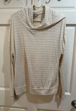 a new day Women's Lightweight Beige Striped Sweater Hoodie Size Large thumbnail 1