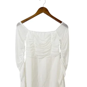 Lulus Elegant Eternity White Mesh Ruched Off-the-Shoulder Mini Dress size M NWOT thumbnail 7