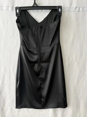 Windsor women’s Size S Black Satin Bodycon Mini Dress NWT(A500)✨ thumbnail 5