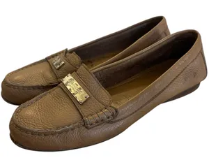 Coach Fredrica Tan Pebbled Leather Driving Loafers Slip-On Flats Preppy Heritage thumbnail 1