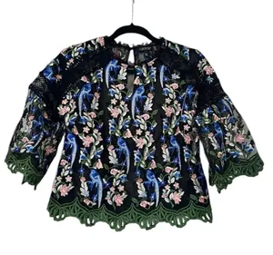 Topshop Floral Peacock Embroidered Crochet Top thumbnail 2