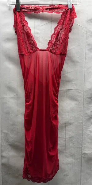 Frederick’s of Hollywood Red Lace Mesh Chemise Halter Cinced Side Sexy Nighty thumbnail 1