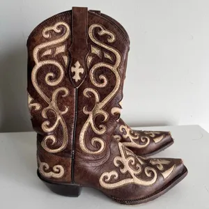 Tony Lama Y2K Floral Design Western Cowboy Boots Size 7 Brown thumbnail 3