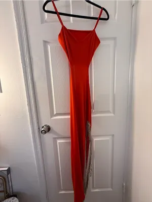 Red Strappy Cutout Evening Dress with Fringe thumbnail 6