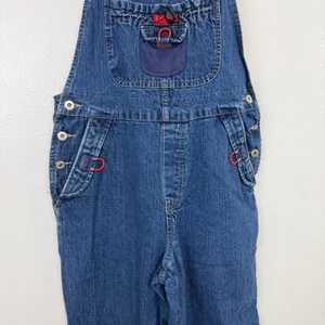 B.U.M. Equipment Overalls Womens Size Medium Blue Denim Red Mesh Straps Vintage thumbnail 3
