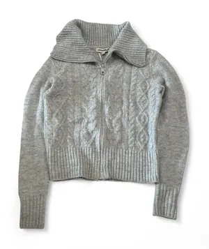 Janabelle Oatmeal Cable Knit Zip Up Cardigan Sweater Gray Size XS thumbnail 1
