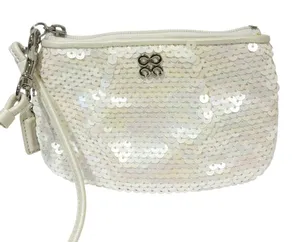 COACH 45395 Audrey Sequins Small Wristlet Pouch Purse Wallet Ivory thumbnail 1