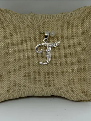 925 Sterling Silver CZ Initial “T” Coin Pendant – New Never Worn thumbnail 2