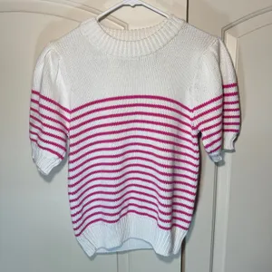 English Factory Striped Puff‎ Sleeve Sweater Short Sleeve Womens M White Pink thumbnail 2