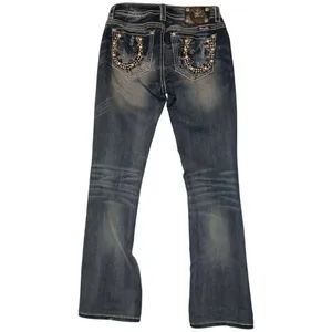 Miss Me Y2K style pearl and rhinestone studded midrise bootcut jeans size 28 thumbnail 2