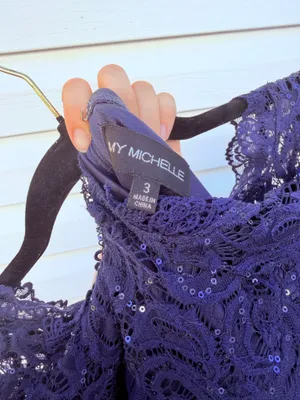 My Michelle Long Sleeve Navy Homecoming Dress thumbnail 3