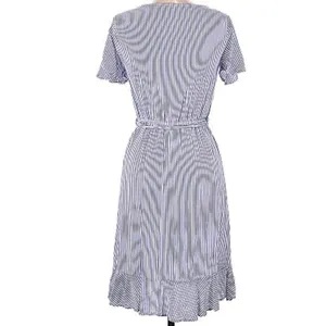 Naif by Anthropologie Blue & White Stripe‎ V-Neck Ruffle Tie Wrap Dress Small thumbnail 2