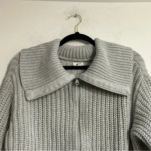 Aerie Double Zip Knit Foldover Grey Cardigan Sweater Size Medium Rugby Cozy thumbnail 4