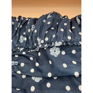 Free People Tube Top Navy Blue‎ White Polka Dot Ruched Ruffle Fitted Large thumbnail 2