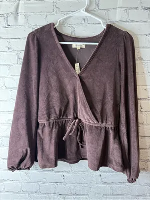 NWT madewell corduroy tie front faux wrap peplum top small thumbnail 2