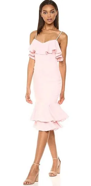Likely 499  revolve pink ruffle midi dress thumbnail 1