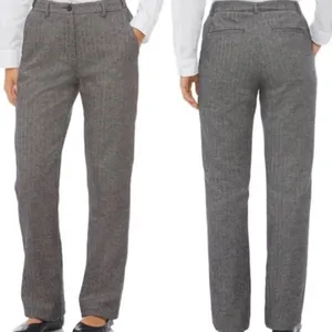 LL Bean Classic Fit Herringbone Pants Tan Womens 14 Flat Front Trousers Straight thumbnail 11