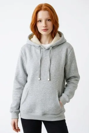 Grey Fleece Lined Sweatshirt Gray Size M thumbnail 1