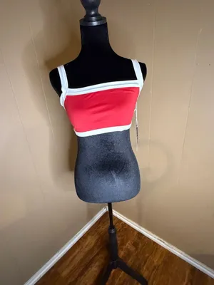 Interval Glimmer Spacedye Square Neck Bra in Poppy Solid/White Red Size M thumbnail 2
