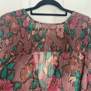 FREE PEOPLE Floral Raw Hem Wrap Top with‎ Ruched Back Detail Size Small thumbnail 3