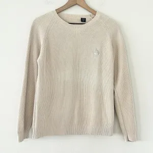 Vintage IZOD Ribbed Knit Crew Neck Sweater Sz S preppy Coastal Fisherman Beige thumbnail 1