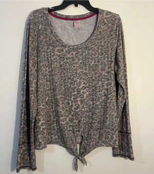 No Boundaries Leopard Print Tie-Front Top – Women's Plus Size XXL (2X, 19) (b4) thumbnail 1