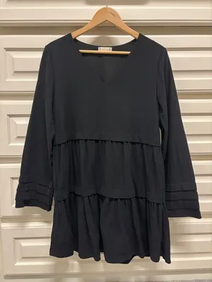 Black Tiered V-Neck Mini Dress thumbnail 1