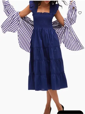 Hill House Ellie Nap Tiered Ruffle Midi Dress Navy Blue Size Medium thumbnail 1