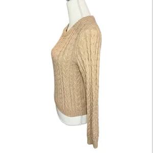 American Eagle outfitters tan Cable Knit Sweater preppy heritage academia thumbnail 3
