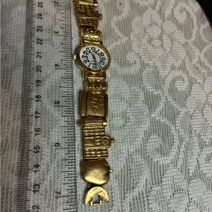 Gold Tone Teacher School Apple Pencil ABC 123 Slide Charm Bracelet Watch thumbnail 5