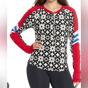 NWT FREE PEOPLE FP Movement Women's Kick Off Printed Layer Top in Aspen Onyx thumbnail 7