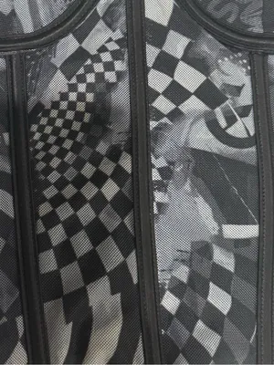 Y2K Mall Goth Checkerboard Mesh Corset Top Edikted NWT XS thumbnail 11