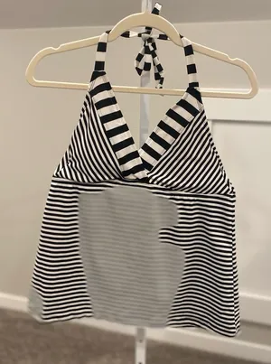 Mossimo Vintage Y2K Halter Black and White Stripe Tankini Top thumbnail 1