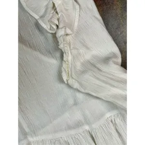 Japna 100% Viscose White Boho Cap Sleeve V-neck Peasant Top Babydoll Small thumbnail 9