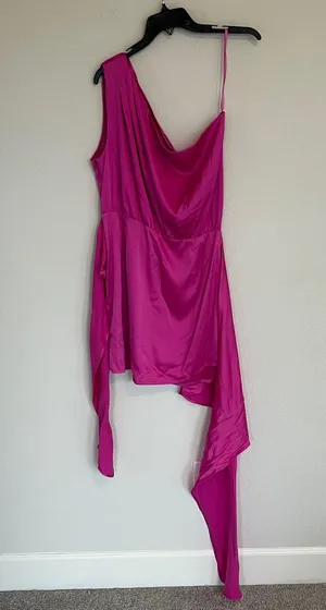 Runaway The Label Pink Faux Wrap One Shoulder Satin Dress Size 8 thumbnail 2