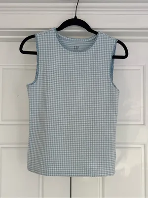 Gap Gingham Pointelle Shell Tank Top, Med thumbnail 2