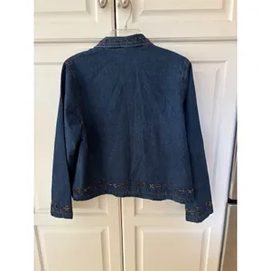 Parsley & Sage Women Large Denim Jacket Beaded Embroidered Boho Art to Wear crop thumbnail 8