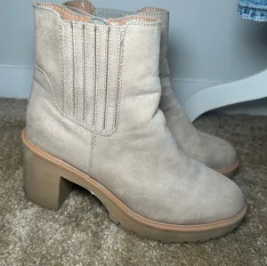 Target Taupe Suede Block Heel Ankle Boots thumbnail 1