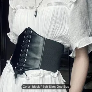 Vintage Style Lace Up‎ Faux Leather Elastic Girdle Black Casual Wide Waist Belt thumbnail 13