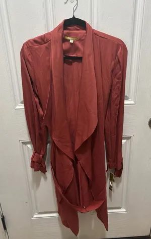 Gianni Bini Cinnamon French Twist Open Front Drape Long Trench Jacket thumbnail 1
