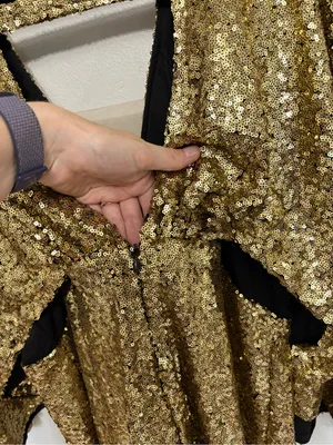 NEW BABEYOND Scoop Neck Sheer Angel Sleeve Maxi Dress Gold Sequin - Size 2X thumbnail 9