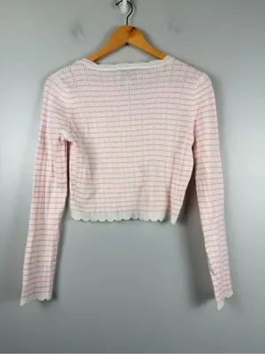 New Mable pink white knit cropped cardigan size medium thumbnail 6
