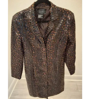 Selene Sport Vintage S Faux Snakeskin Leather Animal Print Long Jacket Coat NWOT thumbnail 3