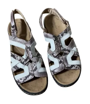 Clarks Snakeskin Wedge Sandals Womens 7 White‎ Mauve Arla Glison Comfort Strappy thumbnail 1
