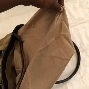 2000s Y2K Tan khaki brown beige shoulder hand school book laptop bag purse hobo tote monogram canvas faux leather. Great condition. Measurements in pics #boho #western #whimsygoth #grunge thumbnail 4